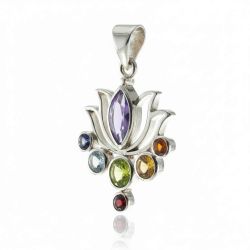 Медальон с лотос и чакра камъни Сребърен