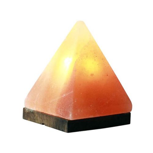Лампа - Пирамида от Хималайска сол  с дървена основа