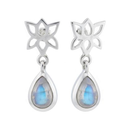 Обеци с лотос и скъпоценен камък Сребърни, лунен камък