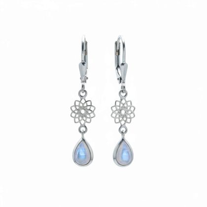 Обеци Мандала със скъпоценен камък Сребърни с лунен камък