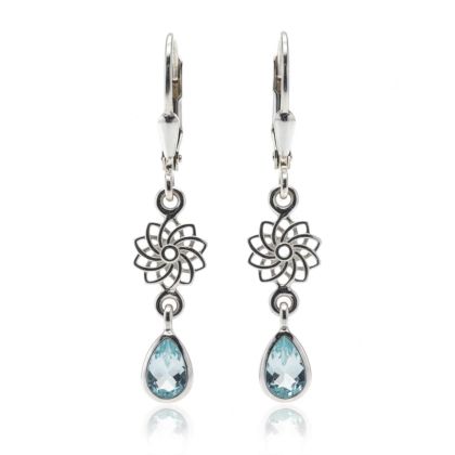 Обеци Мандала със скъпоценен камък Сребърни с топаз