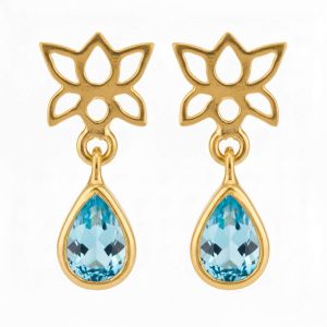 Обеци с лотос и скъпоценен камък Сребърни, син топаз